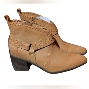 FRYE & CO Palma Camel Size 8 1/2 Wide Western Heel Cowboy Boots Booties New!
